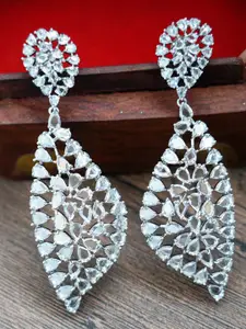 AURAA TRENDS Rhodium-Plated American Diamond Contemporary Drop Earrings
