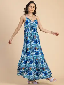 Moomaya Floral Printed V-Neck Sleeveless Tiered Maxi Dress