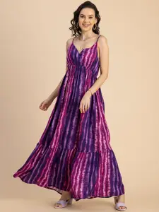 Moomaya Tie & Dye Printed V-Neck Sleeveless Tiered Maxi Dress