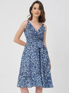 Moomaya Floral Print Sleeveless V Neck Fit And Flare Dress