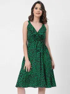 Moomaya Animal Printed V Neck Fit & Flare Dress