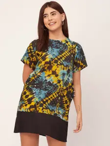 Moomaya Tie and Dye Printed Round Neck A-Line Dress