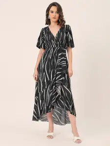 Moomaya Animal Print Short Sleeves V Neck Maxi Dress