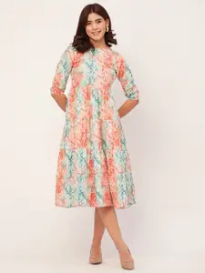 Moomaya Tie & Dye Printed A-Line Midi Dress