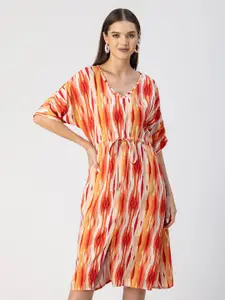 Moomaya V Neck Short Extended Sleeves Abstract Print Fit & Flare Dress