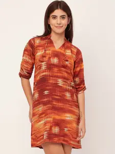 Moomaya V-Neck Short Sleeves Printed Straight A-Line Dress