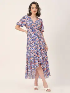 Moomaya Print Flared Sleeve V-Neck Midi Dress