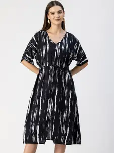 Moomaya V Neck Print A-Line Midi Dress