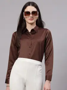 Style Quotient Brown Smart Satin Formal Shirt