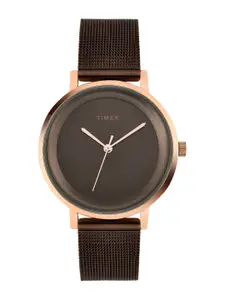 Timex Women Brass Dial & Stainless Steel Bracelet Style Straps Analogue Watch TWEL129SMU03