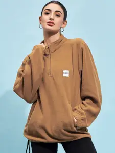 STREET 9 Brown Mock Collar Oversized Sweatshirt