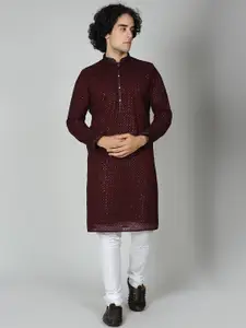 MAAHI FABS Sequin Embellished Mandarin Collar Straight Kurta