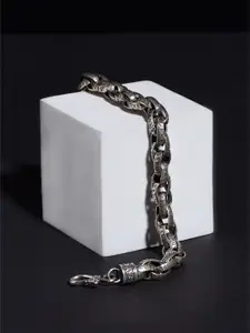 ORIONZ Men Silver Oxidised Wraparound Bracelet