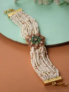 Sanjog Gold-Plated Stone-Studded & Beaded Multistrand Bracelet