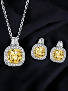 Designs & You Silver-Plated Cubic Zirconia Studded Pendant Jewellery Set