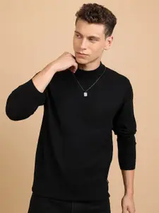 HIGHLANDER Black High Neck Long Sleeves Acrylic Pullover Sweater