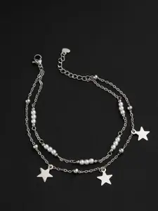 E2O Silver-Plated CZ Studded Star Anklets