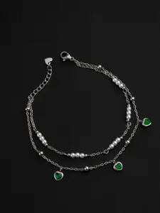 E2O Rhodium-Plated Stones-Studded Anklet