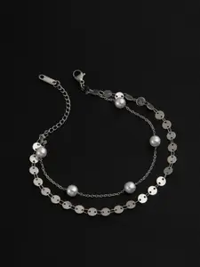 E2O Rhodium-Plated Dew Drop Glow Beaded Anklet