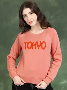 Tokyo Talkies Orange Typography Printed Long Sleeve Pullover Sweatshirt