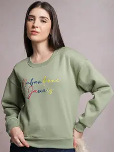 Tokyo Talkies Green Relaxed Fit Pullover Sweatshirt