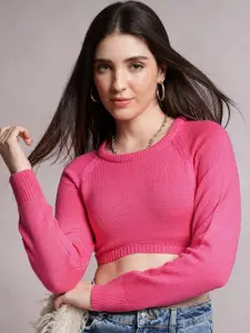 Tokyo Talkies Self Designed Round Neck Acrylic Crop Pullover