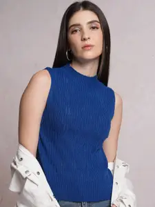 Tokyo Talkies Self Designed Mock Collar Acrylic Crop Pullover