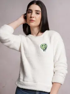 Tokyo Talkies White Self Design Pullover Sweatshirt