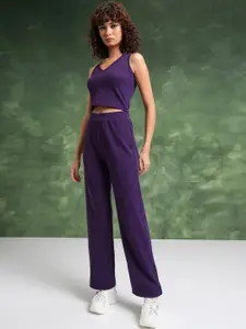 Tokyo Talkies Blue Sleeveless Crop Top With Sweater & Trousers Co-Ords