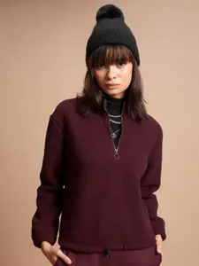 Tokyo Talkies Maroon Mock Collar Pullover Sweatshirt