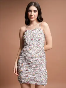 KETCH Floral Printed Gathered or Pleated Sheath Mini Dress