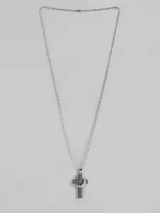 PARIS HAMILTON Women Rhodium-Plated Stainless Steel Cross with Ring Pendant & hain