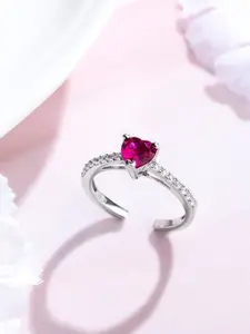 Zavya Women Rhodium-Plated CZ Studded Sterling Silver Finger Ring