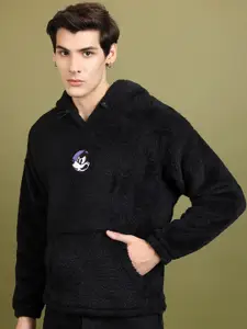 HIGHLANDER Self Design Over Sized Drop Shoulder Hooded Neck Pullover Sweatshirt