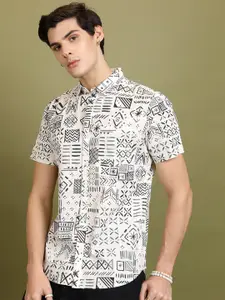 KETCH Slim Fit Abstract Printed Spread Collar Short Sleeves Casual Shirt