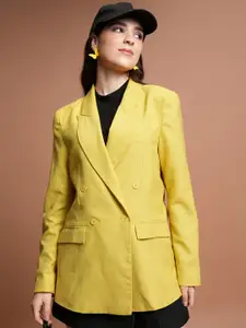 Tokyo Talkies Yellow Notched Lapel Long Sleeve Oversize Double-Breasted Blazer