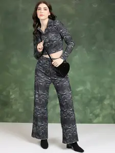 Tokyo Talkies Printed Crop Top with Wide-Leg Trouser