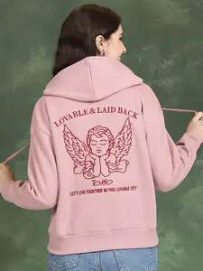 Tokyo Talkies Pink Graphic Printed Hooded Neck Long Sleeve Pullover Sweatshirt