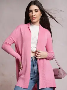 Tokyo Talkies Pink Acrylic Open Front Longline Sweater