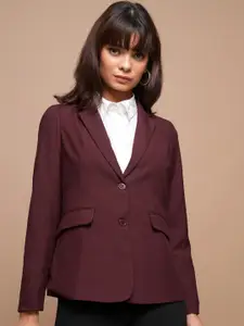 CHIC BY TOKYO TALKIES Maroon Notched Lapel Long Sleeve Single Breasted Blazer