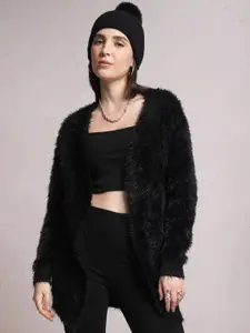 Tokyo Talkies Self Design Acrylic Front-Open Sweater