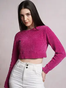 Tokyo Talkies Pink Acrylic Crop Pullover