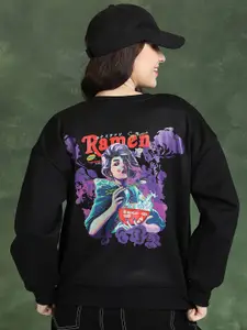 Tokyo Talkies Black Graphic Printed Pullover Oversized Sweatshirt