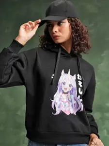 Tokyo Talkies Black Graphic Printed Hooded Sweatshirt