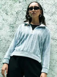 Campus Sutra Self Design Spread Collar Cotton Pullover Sweatshirt