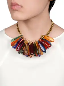 Rhea Rhodium-Plated Drops Of Rainbow Cracked Bead Effect Bib Necklace