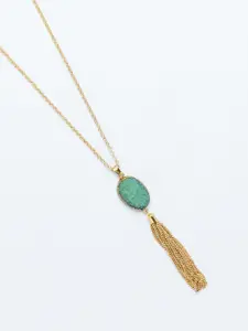 Rhea Druzy Stone-Studded Oval Shaped Tasselled Necklace