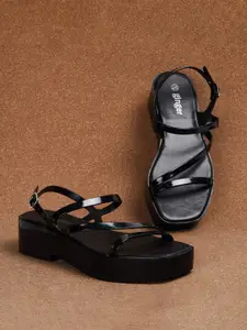Ginger by Lifestyle Black PU Block Sandals