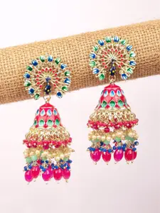 Crunchy Fashion Gold-Plated Meenakari Artificial Beads Beaded Drop Earrings