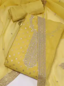 Meena Bazaar Floral Woven Design Sequinned Unstitched Dress Material